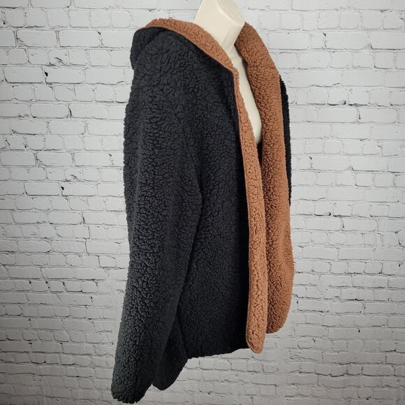 Urban Outfitters Black Soft Sherpa Fleece Oversized Open Hoodie Jacket Size M/L - Picture 13 of 14